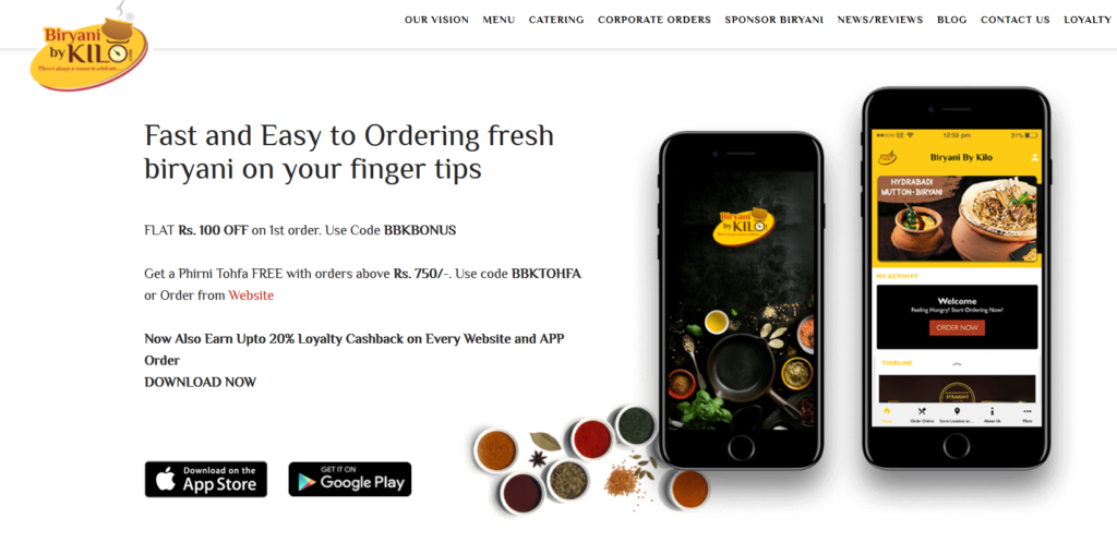 Biryani by Kilo - best homepage design