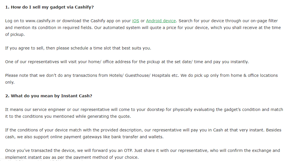 Cashify - FAQ Page